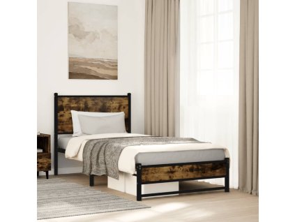 Kovový rám postele bez matrace kouřový dub 75 x 190 cm 4007822
