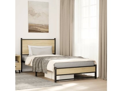 Kovový rám postele bez matrace dub sonoma 100 x 200 cm 4007881