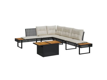 2dílná zahradní sedací souprava podušky černá polyratan akácie 3277498