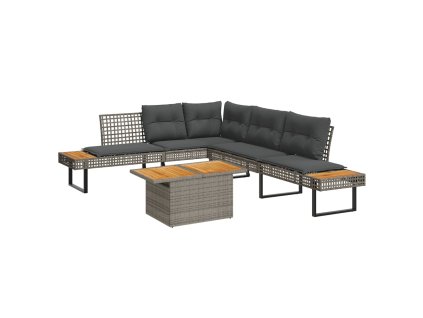 2dílná zahradní sedací souprava podušky šedá polyratan akácie 3277500