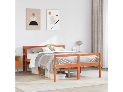 Rám postele s čelem voskově hnědý 135 x 190 cm masivní borovice 3305878