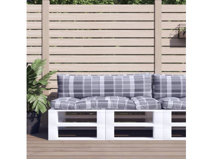 Podušky na palety 2 ks šedé kárované textil 360936