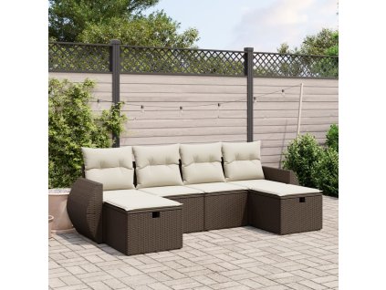 6dílná zahradní sedací souprava s poduškami hnědá polyratan 3264169