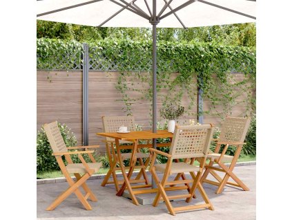 Skládací zahradní židle 4 ks béžové polyratan a masivní dřevo 3214562