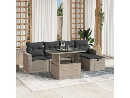 6dílná zahradní sedací souprava a podušky světle šedá polyratan 3274812