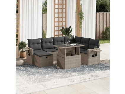 8dílná zahradní sedací souprava a podušky světle šedá polyratan 3275002