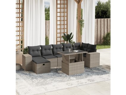 8dílná zahradní sedací souprava a podušky světle šedá polyratan 3275312
