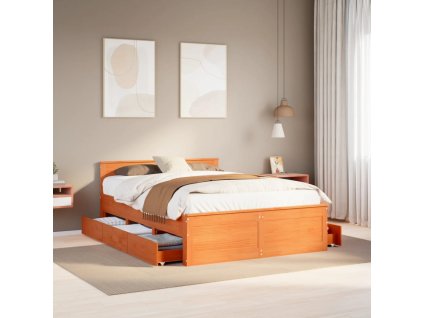 Postel bez matrace s čelem voskově hnědá 140 x 200 cm borovice 3308767