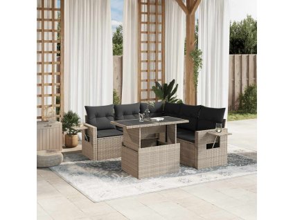 6dílná zahradní sedací souprava a podušky světle šedá polyratan 3267902