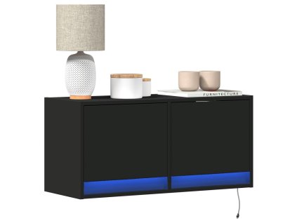Nástěnná TV skříňka s LED osvětlením černá 80 x 31 x 35 cm 852356