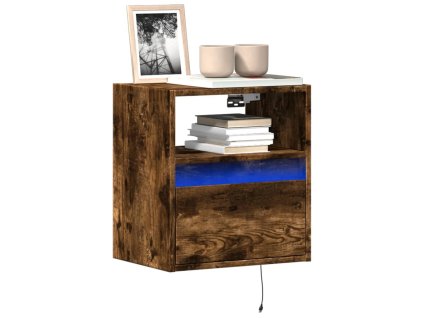 Nástěnná TV skříňka s LED osvětlením kouřový dub 41x31x45 cm 852321