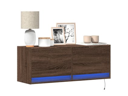 Nástěnná TV skříňka s LED osvětlením hnědý dub 100 x 31 x 35 cm 852368
