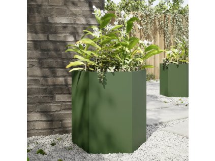 Zahradní truhlík olivový šestihranný 46 x 40 x 45 cm ocel 851114