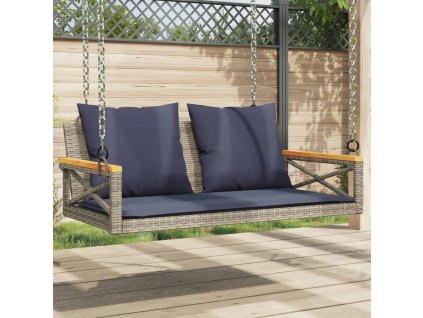 Houpací lavice s poduškami šedá 109 x 62 x 40 cm polyratan 368159