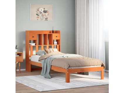 Postel s knihovnou bez matrace hnědá 100x200 cm masiv borovice 3322617