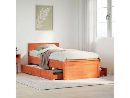 Postel bez matrace s čelem hnědá 100 x 200 cm masivní borovice 3308773
