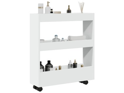 Úzký úložný vozík se 3 patry, bílý, z umělého dřeva 855241