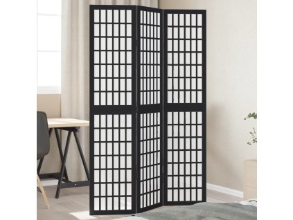 Paraván 3dílný černý masivní dřevo pavlovnie 358766