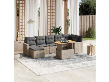 8dílná zahradní sedací souprava s poduškami šedá polyratan 3271424