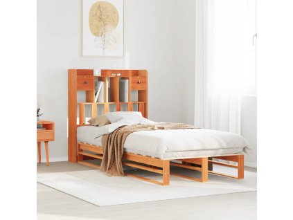 Postel s knihovnou bez matrace hnědá 100x200 cm masiv borovice 3323955