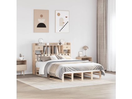Postel s knihovnou bez matrace 150 x 200 cm masivní borovice 3323962