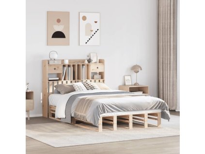 Postel s knihovnou bez matrace 135 x 190 cm masivní borovice 3323983