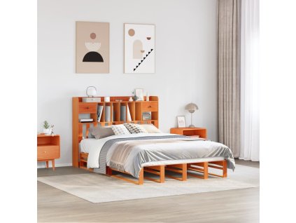 Postel s knihovnou bez matrace 140 x 190 cm masivní borovice 3323988