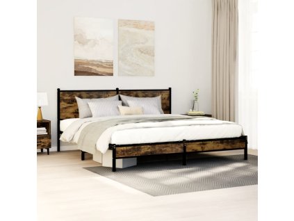 Kovový rám postele bez matrace kouřový dub 160 x 200 cm 4007817