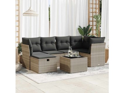 7dílná zahradní sedací souprava a podušky světle šedá polyratan 3325298