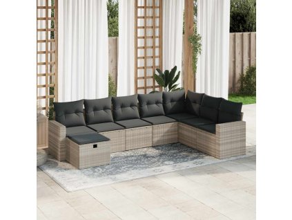 8dílná zahradní sedací souprava a podušky světle šedá polyratan 3325438