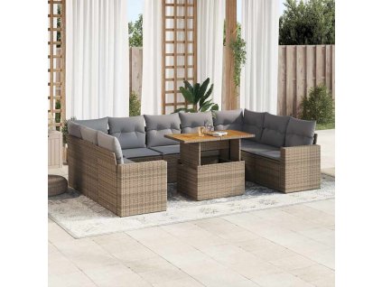 10dílná zahradní sedací souprava s poduškami béžová polyratan 3327083