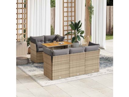 6dílná zahradní sedací souprava s poduškami béžová polyratan 3326887