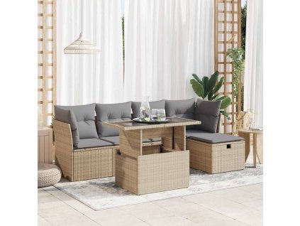 6dílná zahradní sedací souprava s poduškami béžová polyratan 3326140