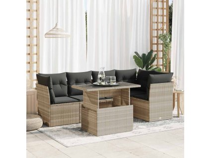 6dílná zahradní sedací souprava a podušky světle šedá polyratan 3326163