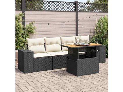 5dílná zahradní sedací souprava s poduškami černá polyratan 3327318