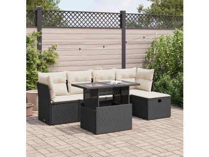 6dílná zahradní sedací souprava s poduškami černá polyratan 3326137