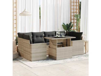 7dílná zahradní sedací souprava a podušky světle šedá polyratan 3326273