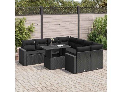 9dílná zahradní sedací souprava s poduškami černá polyratan 3326286