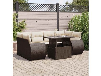 7dílná zahradní sedací souprava s poduškami hnědá polyratan 3326594