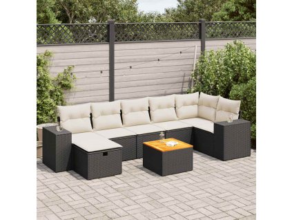 8dílná zahradní sedací souprava s poduškami černá polyratan 3325878