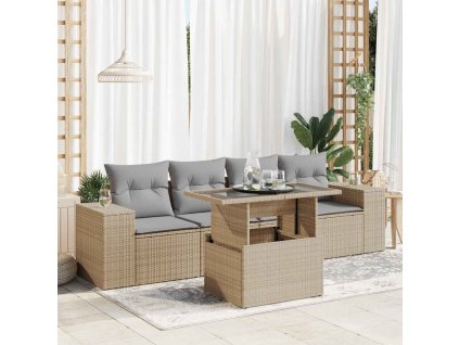 5dílná zahradní sedací souprava s poduškami béžová polyratan 3326720