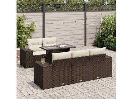 6dílná zahradní sedací souprava s poduškami hnědá polyratan 3326734