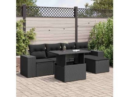 6dílná zahradní sedací souprava s poduškami černá polyratan 3326776