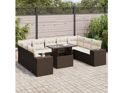 10dílná zahradní sedací souprava s poduškami hnědá polyratan 3326864