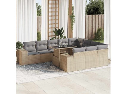 11dílný zahradní sedací souprava s poduškami béžový polyratan 3326870