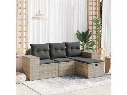 4dílná zahradní sedací souprava a podušky světle šedá polyratan 3325658