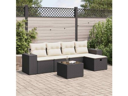 6dílná zahradní sedací souprava s poduškami černá polyratan 3325672