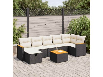 8dílná zahradní sedací souprava s poduškami černá polyratan 3325934