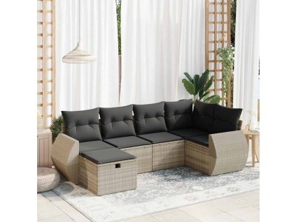 6dílná zahradní sedací souprava a podušky světle šedá polyratan 3325588