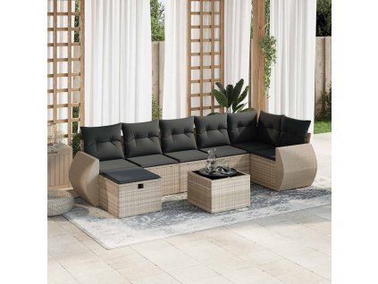 8dílná zahradní sedací souprava a podušky světle šedá polyratan 3325618